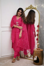 Amazing Pink Color Chanderi Fabric Designer Suit
