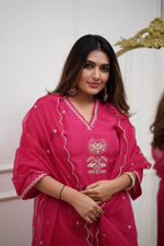 Amazing Pink Color Chanderi Fabric Designer Suit