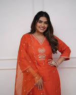 Amazing Orange Color Chanderi Fabric Designer Suit