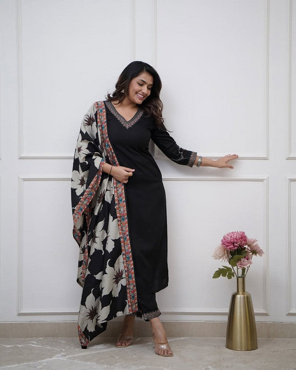 Amazing Black Color Viscose Fabric Designer Suit