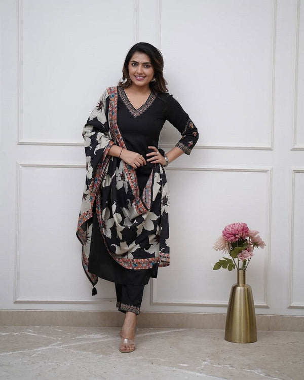 Amazing Black Color Viscose Fabric Designer Suit