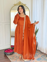Amazing Orange Color Vichitra Fabric Designer Suit