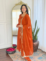 Amazing Orange Color Vichitra Fabric Designer Suit