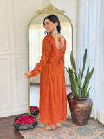 Amazing Orange Color Vichitra Fabric Designer Suit