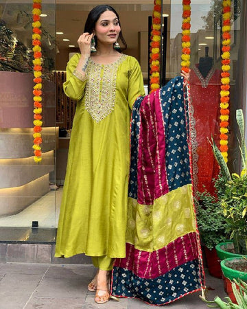Amazing Green Color Viscose Fabric Designer Suit