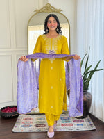 Amazing Mustard Color Vichitra Fabric Designer Suit