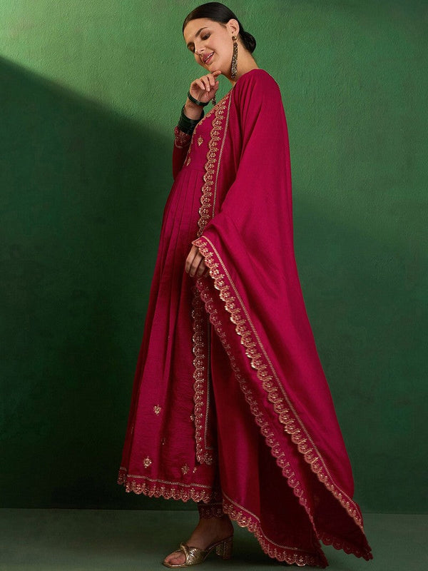 Amazing Magenta Color Vichitra Fabric Designer Suit