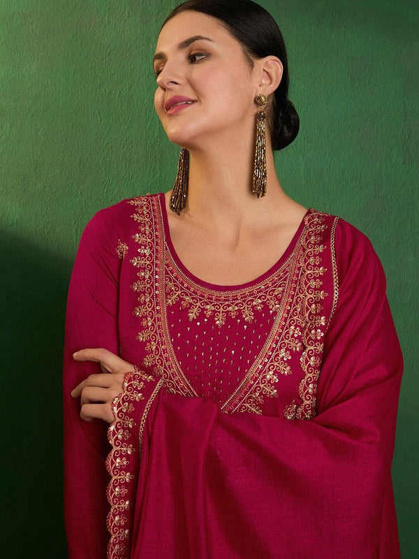 Amazing Magenta Color Vichitra Fabric Designer Suit