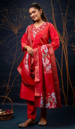 Striking Red Color Shimmer   Fabric Designer Suit