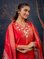 Striking Red Color Shimmer   Fabric Designer Suit