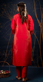 Striking Red Color Shimmer   Fabric Designer Suit