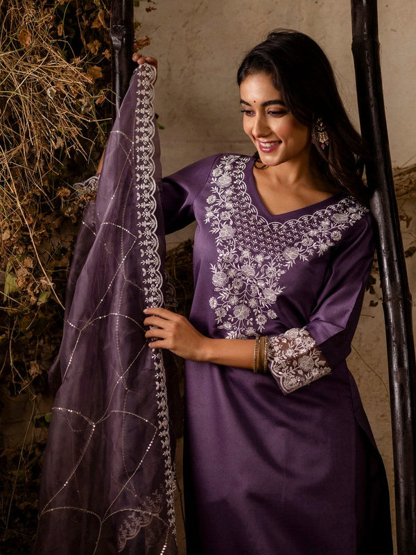 Striking Purple Color Silk Fabric Designer Suit