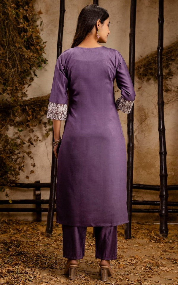 Striking Purple Color Silk Fabric Designer Suit