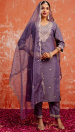 Striking Purple Color Silk Fabric Designer Suit