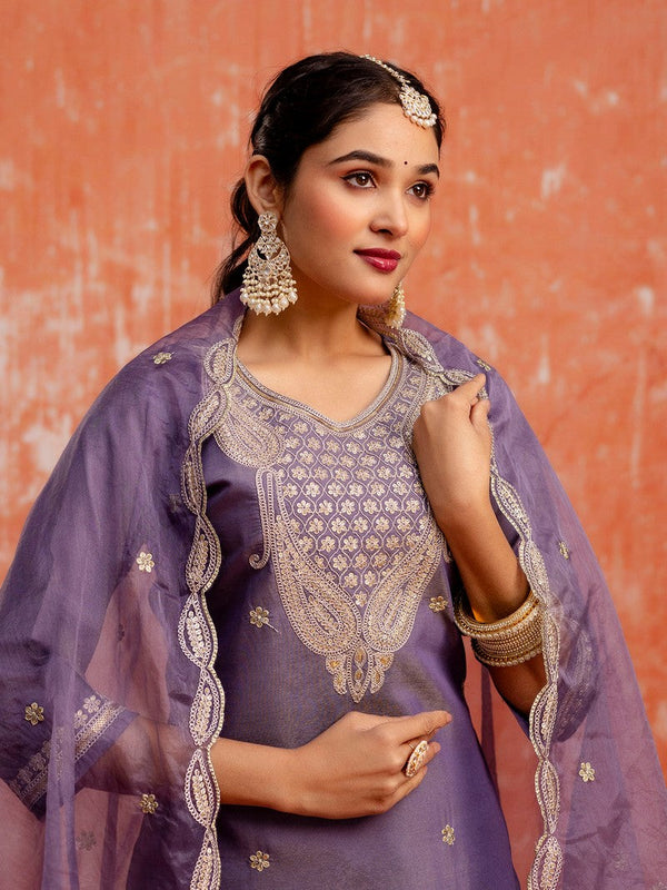 Striking Purple Color Silk Fabric Designer Suit