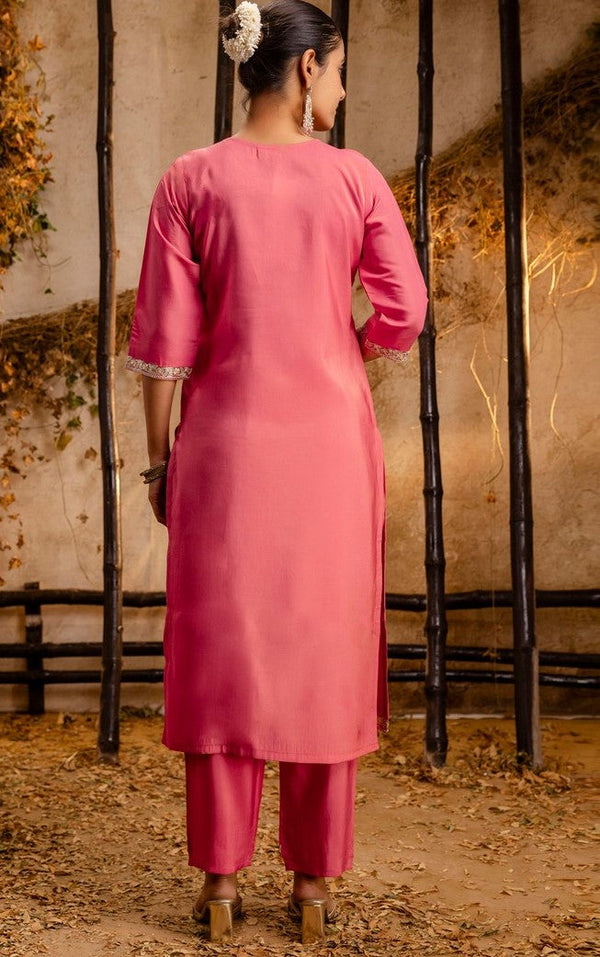 Striking Peach Color Silk Fabric Designer Suit
