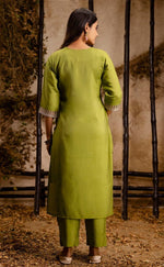 Striking Green Color Silk Fabric Designer Suit