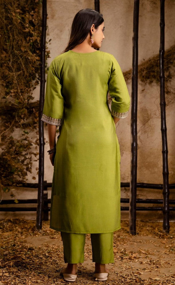 Striking Green Color Silk Fabric Designer Suit