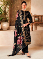 Tasteful Black Color Viscose Fabric Designer Suit