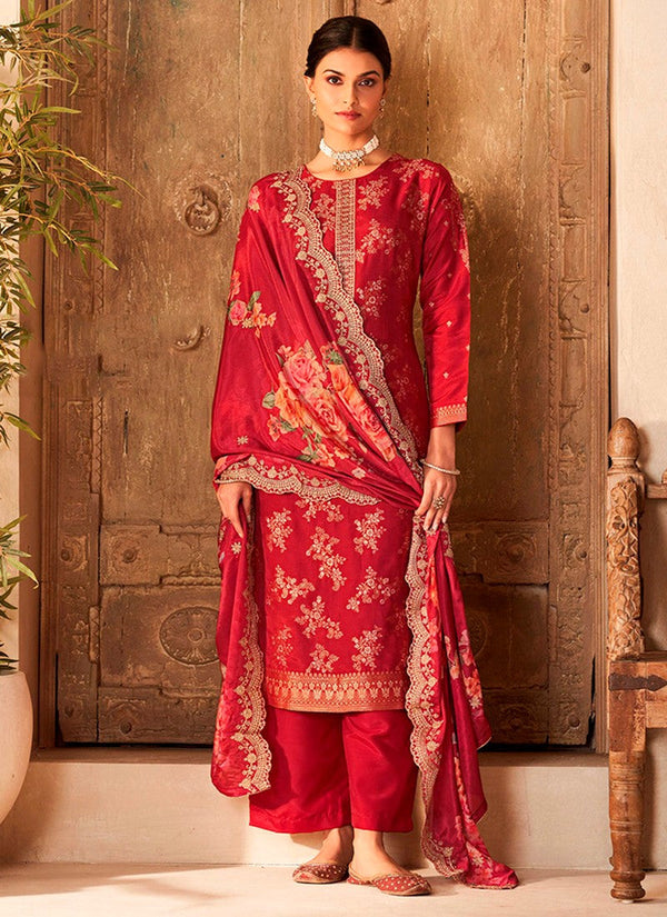 Tasteful Maroon Color Viscose Fabric Designer Suit