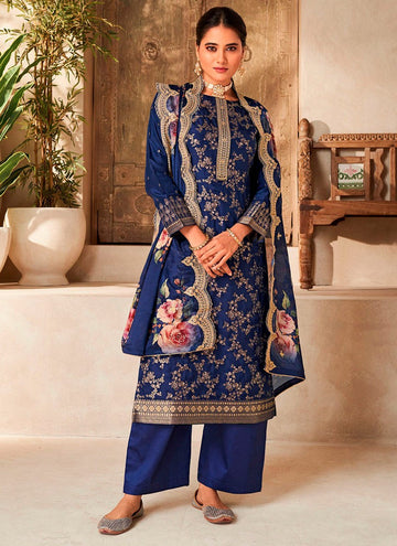 Tasteful Blue Color Viscose Fabric Designer Suit