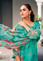 Tasteful Green Color Georgette Fabric Designer Suit