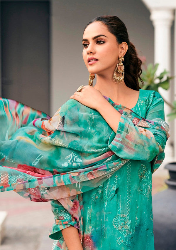 Tasteful Green Color Georgette Fabric Designer Suit