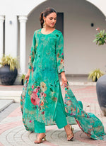 Tasteful Green Color Georgette Fabric Designer Suit