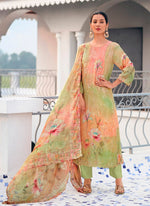 Tasteful Green Color Georgette Fabric Designer Suit
