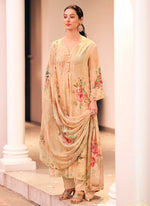 Tasteful Beige Color Georgette Fabric Designer Suit