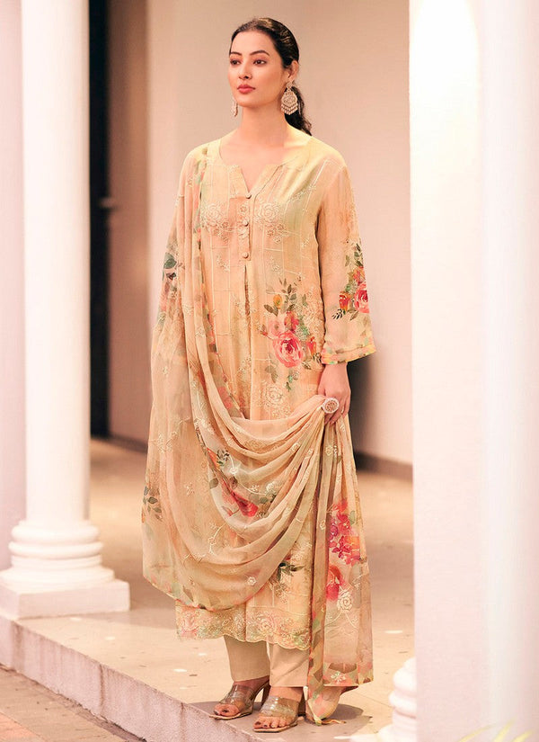 Tasteful Beige Color Georgette Fabric Designer Suit