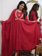 Divine Red Color Muslin Fabric Readymade Suit