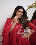 Divine Red Color Muslin Fabric Readymade Suit