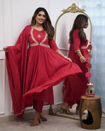 Divine Red Color Muslin Fabric Readymade Suit