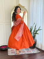 Divine Orange Color Viscose Fabric Readymade Suit