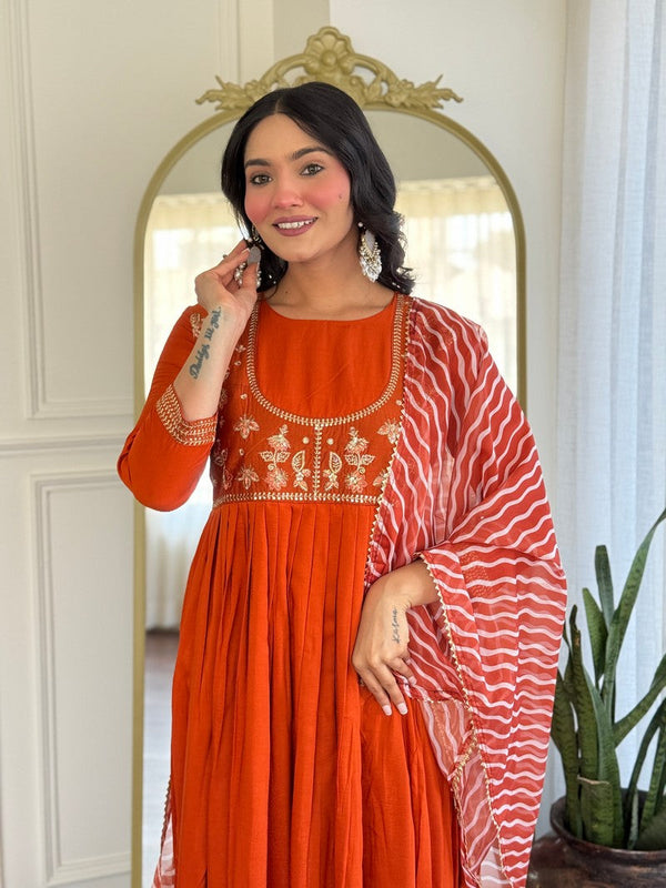 Divine Orange Color Viscose Fabric Readymade Suit