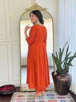 Divine Orange Color Viscose Fabric Readymade Suit