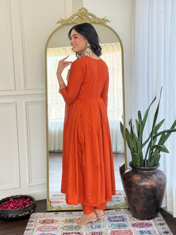 Divine Orange Color Viscose Fabric Readymade Suit