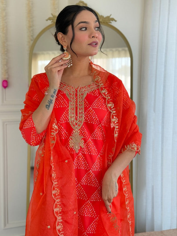 Divine Orange Color Crepe Fabric Readymade Suit