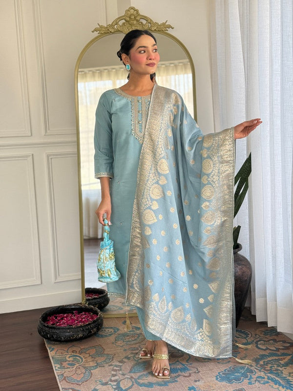 Divine Grey Color Viscose Fabric Readymade Suit