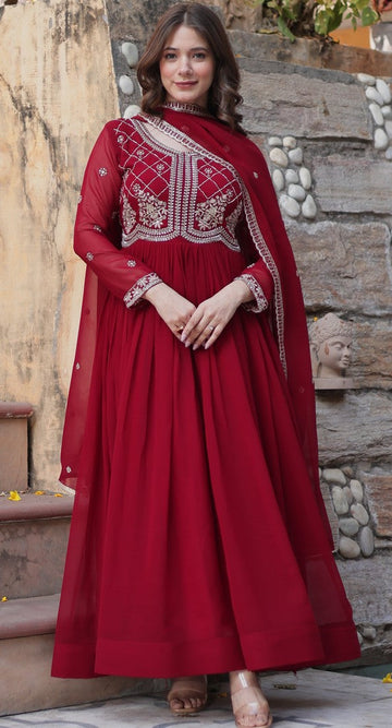 Beautiful Maroon Color Georgette Fabric Gown