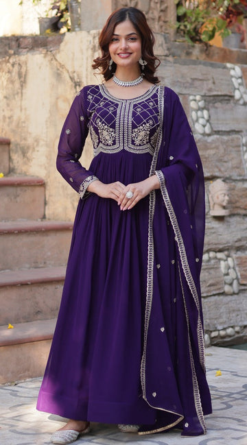 Beautiful Purple Color Georgette Fabric Gown
