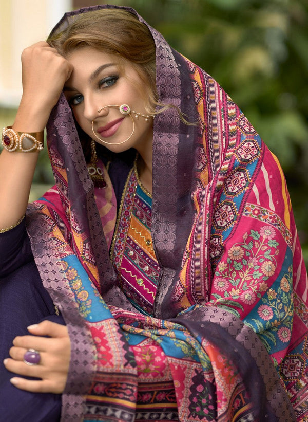 Dazzling Voilet Color Vichitra Fabric Designer Suit