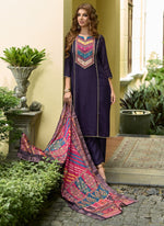 Dazzling Voilet Color Vichitra Fabric Designer Suit