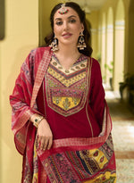 Dazzling Red Color Vichitra Fabric Designer Suit