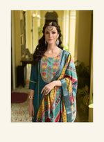 Dazzling Teal Color Vichitra Fabric Designer Suit