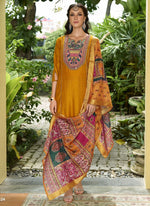 Dazzling Yellow Color Vichitra Fabric Designer Suit