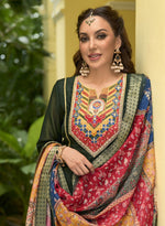Dazzling Green Color Vichitra Fabric Designer Suit