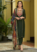 Dazzling Green Color Vichitra Fabric Designer Suit