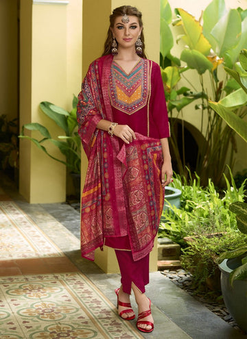 Dazzling Pink Color Vichitra Fabric Designer Suit
